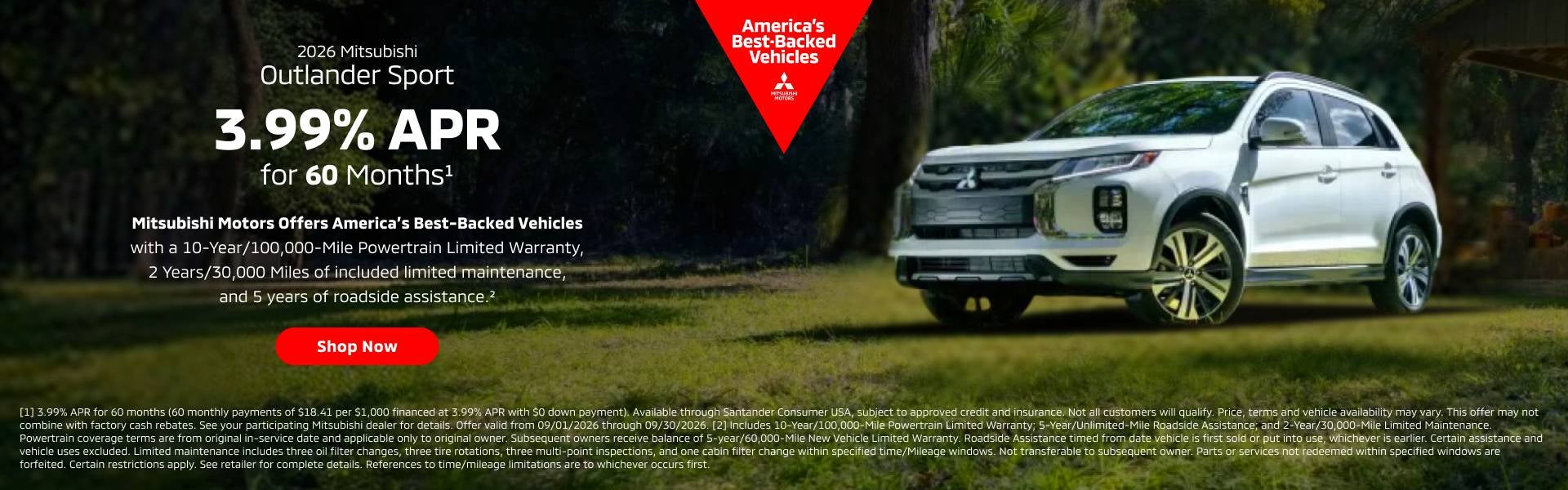 2026 Mitsubishi Outlander Sport 3.99% APR for 60 Months